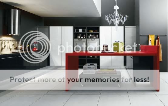 Combination of Black White and Red Kitchen Cabinets