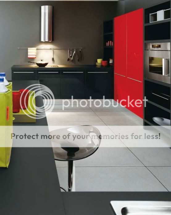 Combination of Black White and Red Kitchen Cabinets