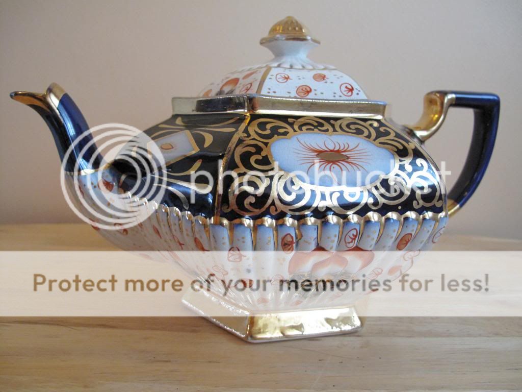 ANTIQUE JOHNSON Ltd Burslem Britannia Pottery Cobalt Blue Gold TEA POT