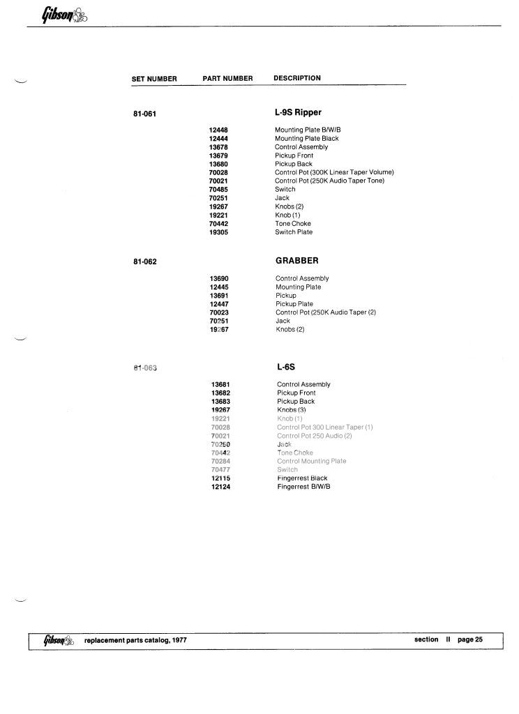1974/75/76 Gibson Ripper FULL parts list Gibson USA Gibson Brands Forums